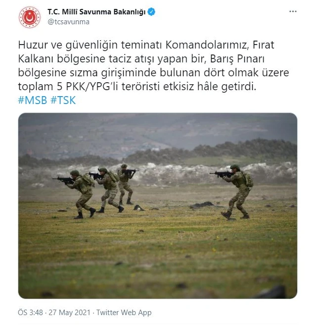 Sızma girişiminde bulunan 5 PKK/YPG'li terörist öldürüldü